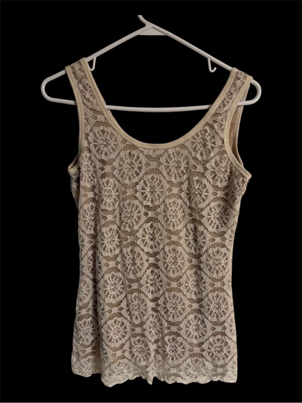 Karen Kane Beige Lace Overlay Sleeve Top Size L